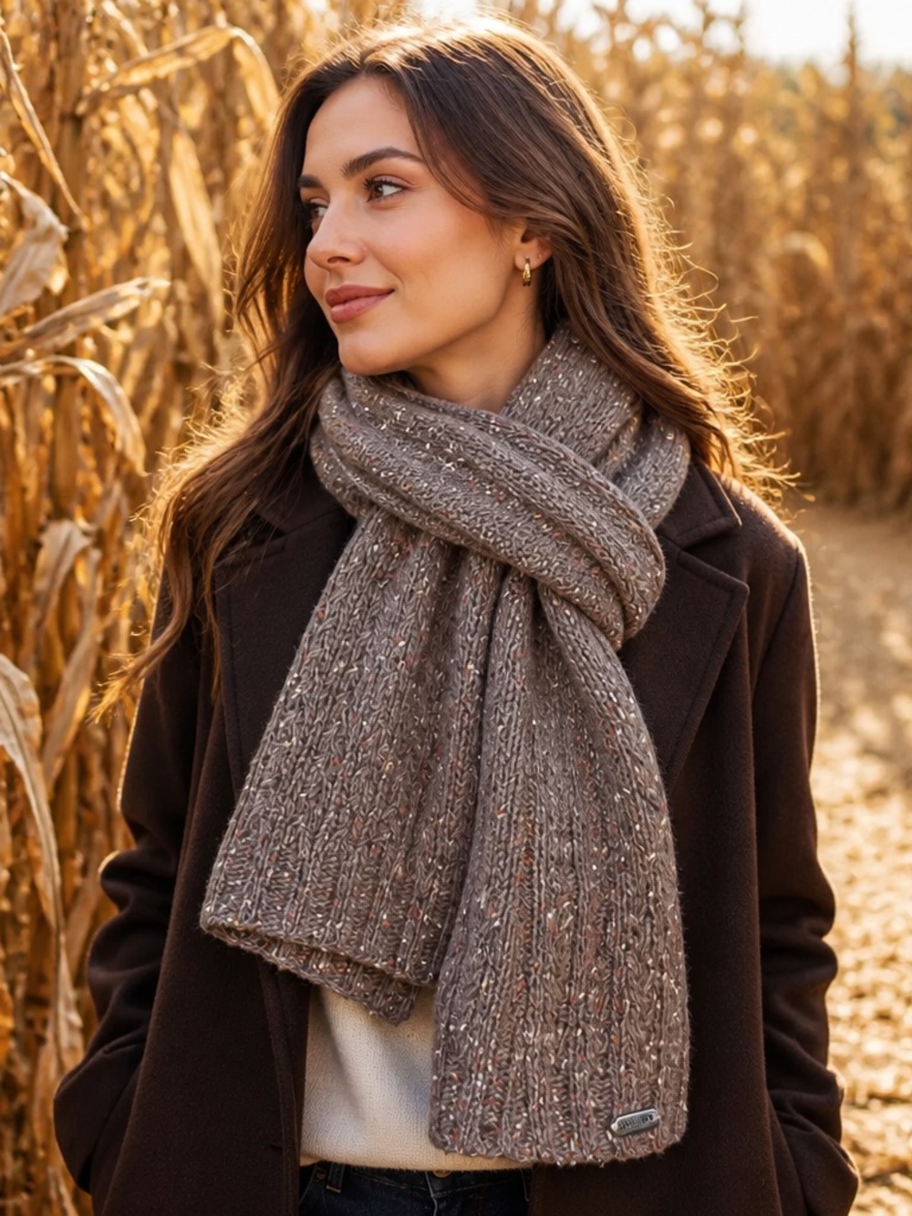 Duluth Trading Women’s Taupe Confetti Knit Lambswool Blend Rectangle Scarf